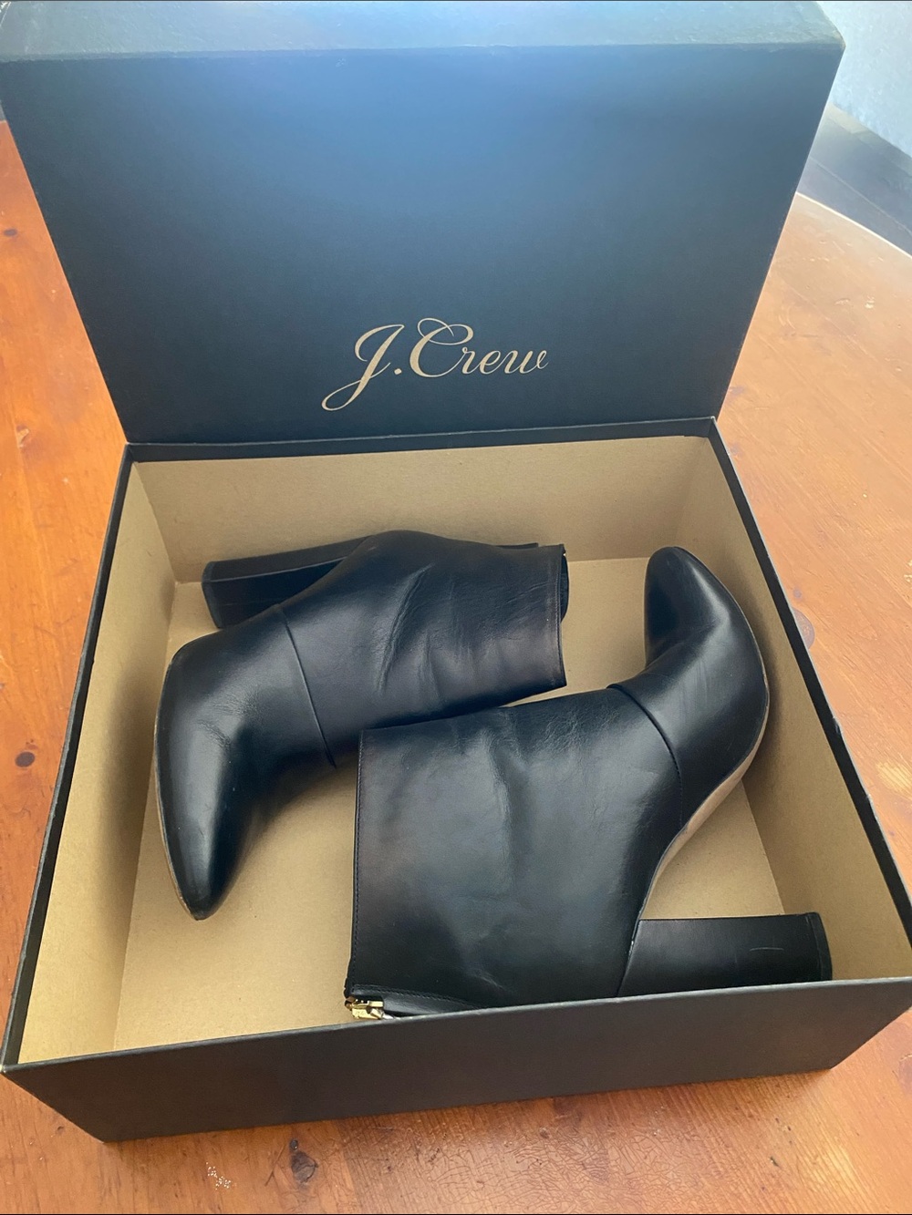 J. Crew Black Leather Pointed-Toe Ankle Booties